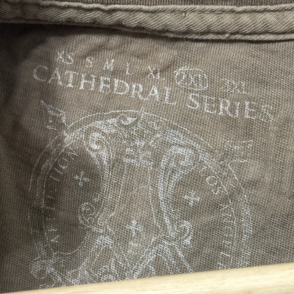 Affliction Y2K Cathedral Series Brown Gothic Shirt Men's Sz 2XL Distressed Wings - Picture 3 of 7